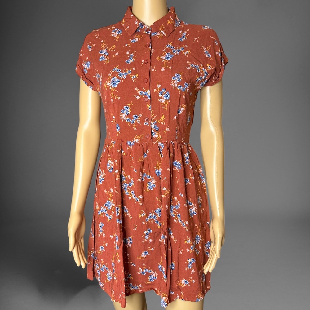 Bebop Womens Dress Small S Flowered Rust Orange